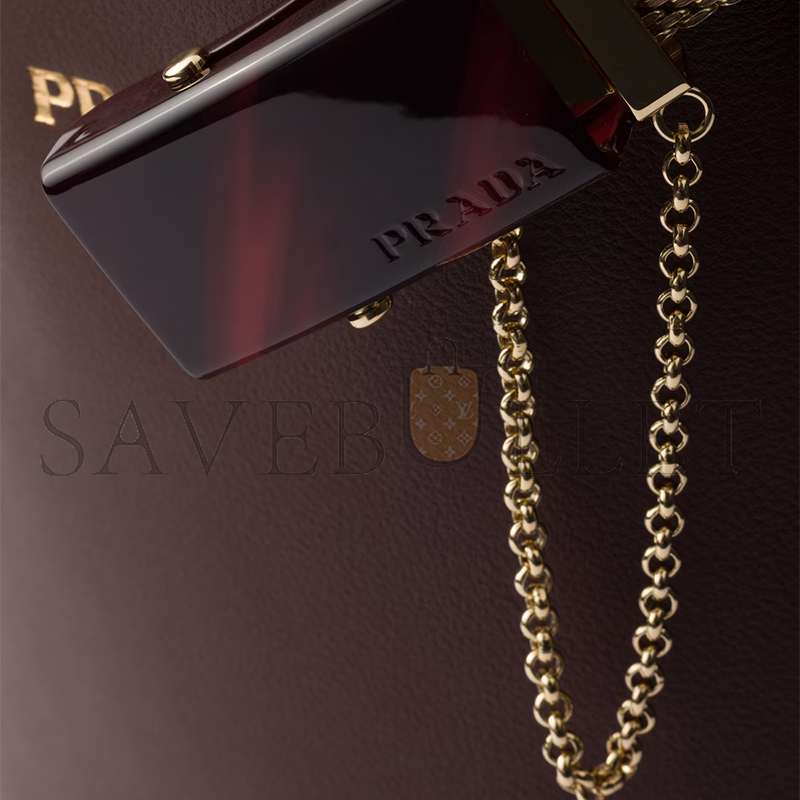 PRADA BUCKLE LEATHER BUCKET BAG WITH JEWELED BELT 1BE085 (29*16.5*18cm)